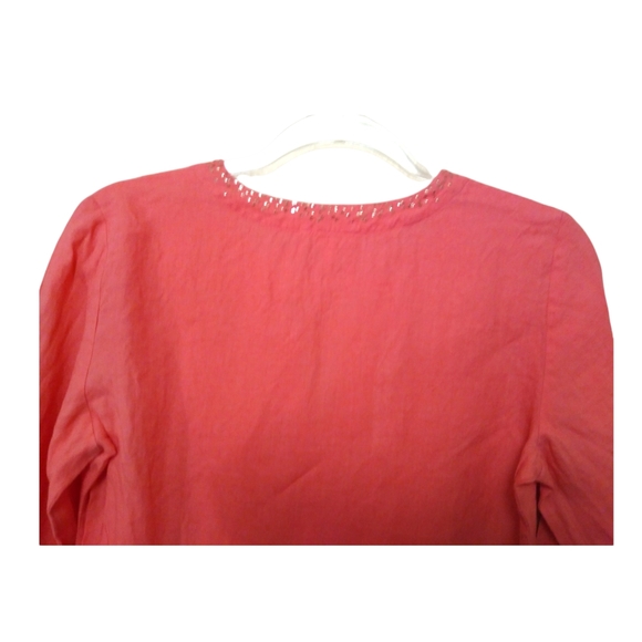 Eileen Fisher Womens Coral Pink 100% Irish Linen Sequin V-Neck Boho Tunic Top XS - Picture 7 of 16